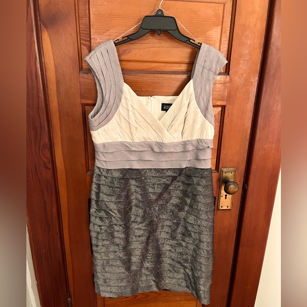 Adrianna Papell Gray and Cream Mini Dress